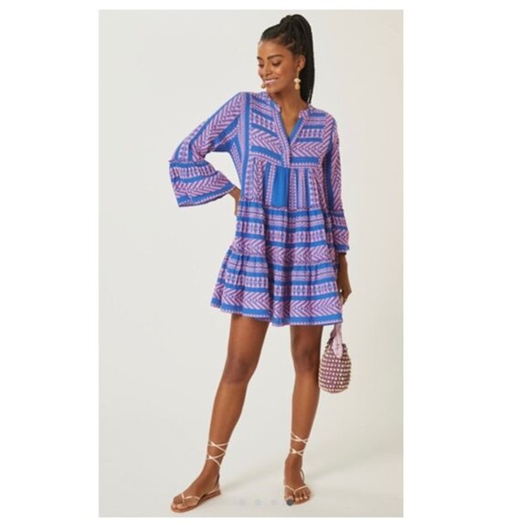 Anthropologie DEVOTION TWINS Embroidered ELLA Pink Blue Short Dress Size XS - Picture 1 of 5